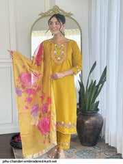 AZR PIHU CHANDERI EMBROIDERED KURTI SET