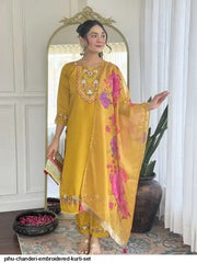 AZR PIHU CHANDERI EMBROIDERED KURTI SET