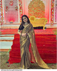 AZR SOFT TISSUE TWO TONE GOLD SHINING SAREE WITH READYMADE BLOUSE