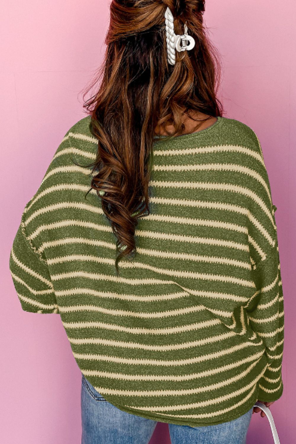 Striped Round Neck Dropped Shoulder Sweater