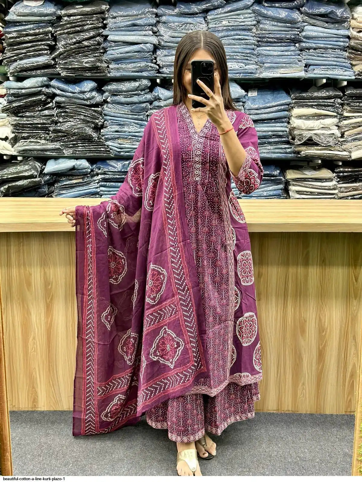 AZR BEAUTIFUL COTTON A LINE KURTI PLAZO