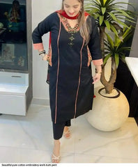 AZR BEAUTIFUL PURE COTTON EMBROIDERY WORK KURTI PENT