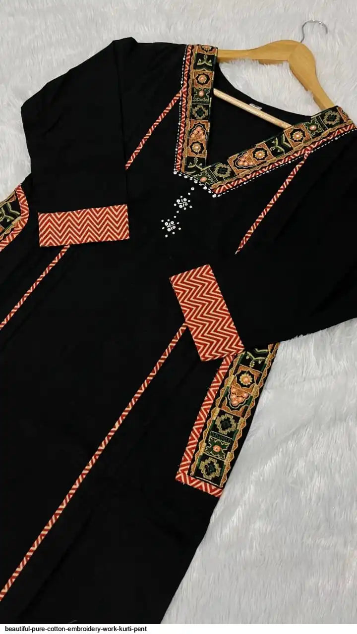 AZR BEAUTIFUL PURE COTTON EMBROIDERY WORK KURTI PENT