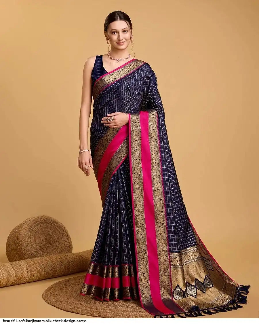 AZR BEAUTIFUL SOFT KANJIVARAM SILK CHECK DESIGN SAREE