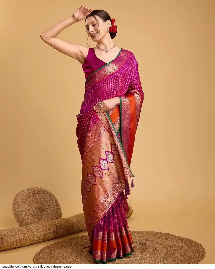 AZR BEAUTIFUL SOFT KANJIVARAM SILK CHECK DESIGN SAREE