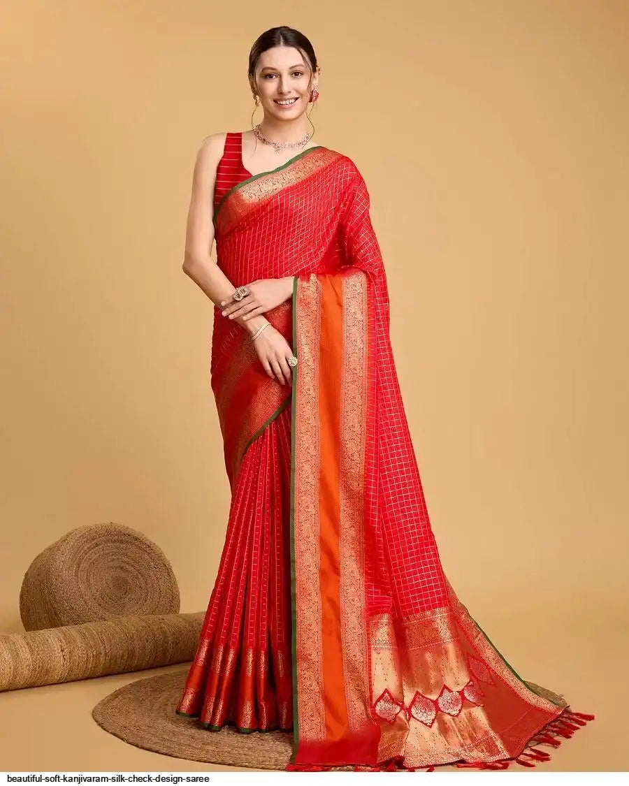 AZR BEAUTIFUL SOFT KANJIVARAM SILK CHECK DESIGN SAREE