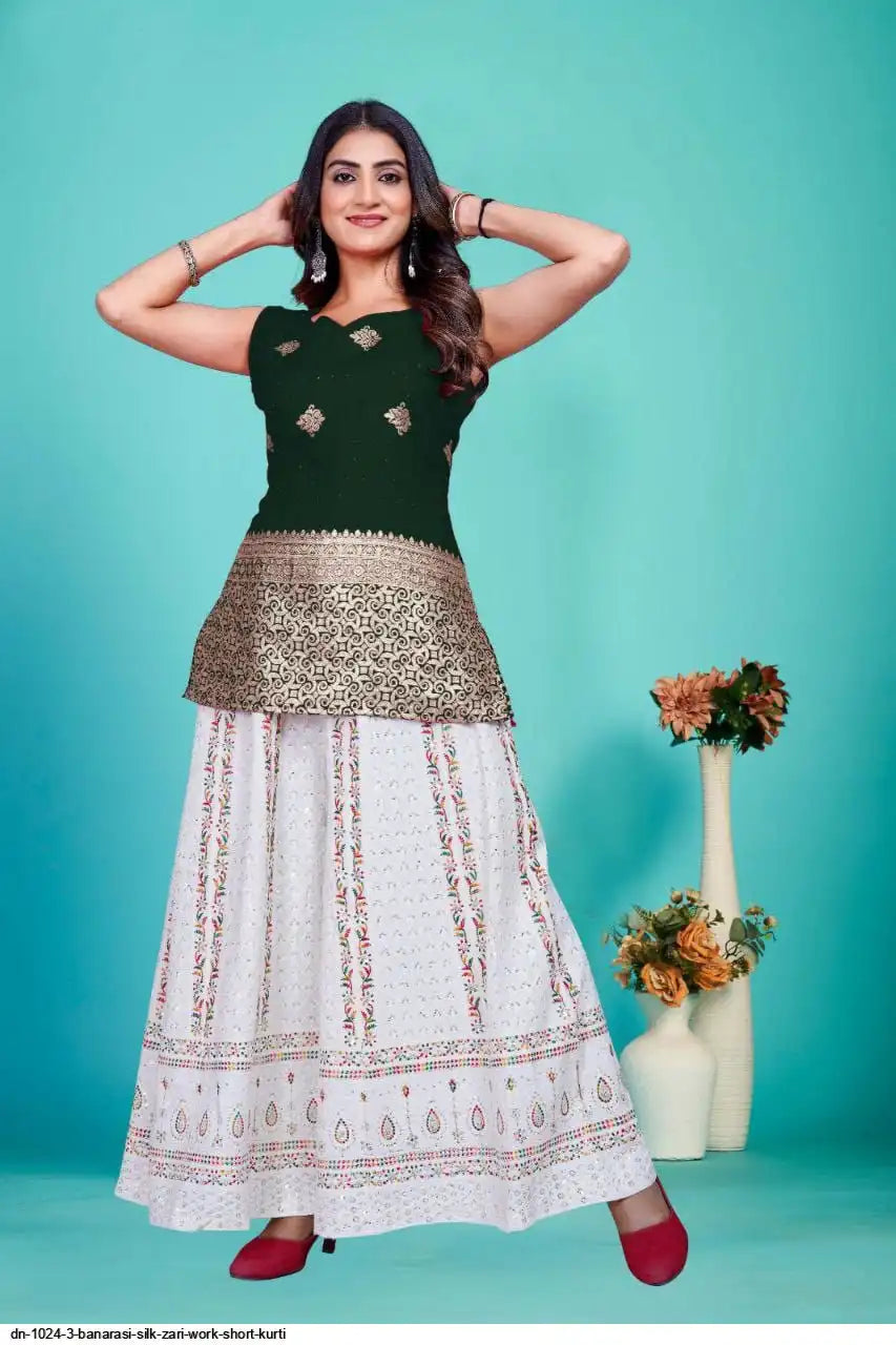 AZR BANARASI SILK ZARI WORK SHORT KURTI