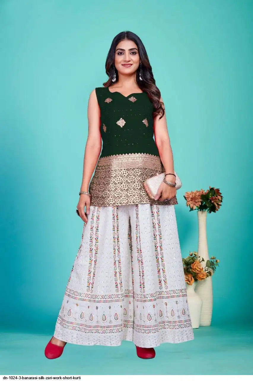 AZR BANARASI SILK ZARI WORK SHORT KURTI