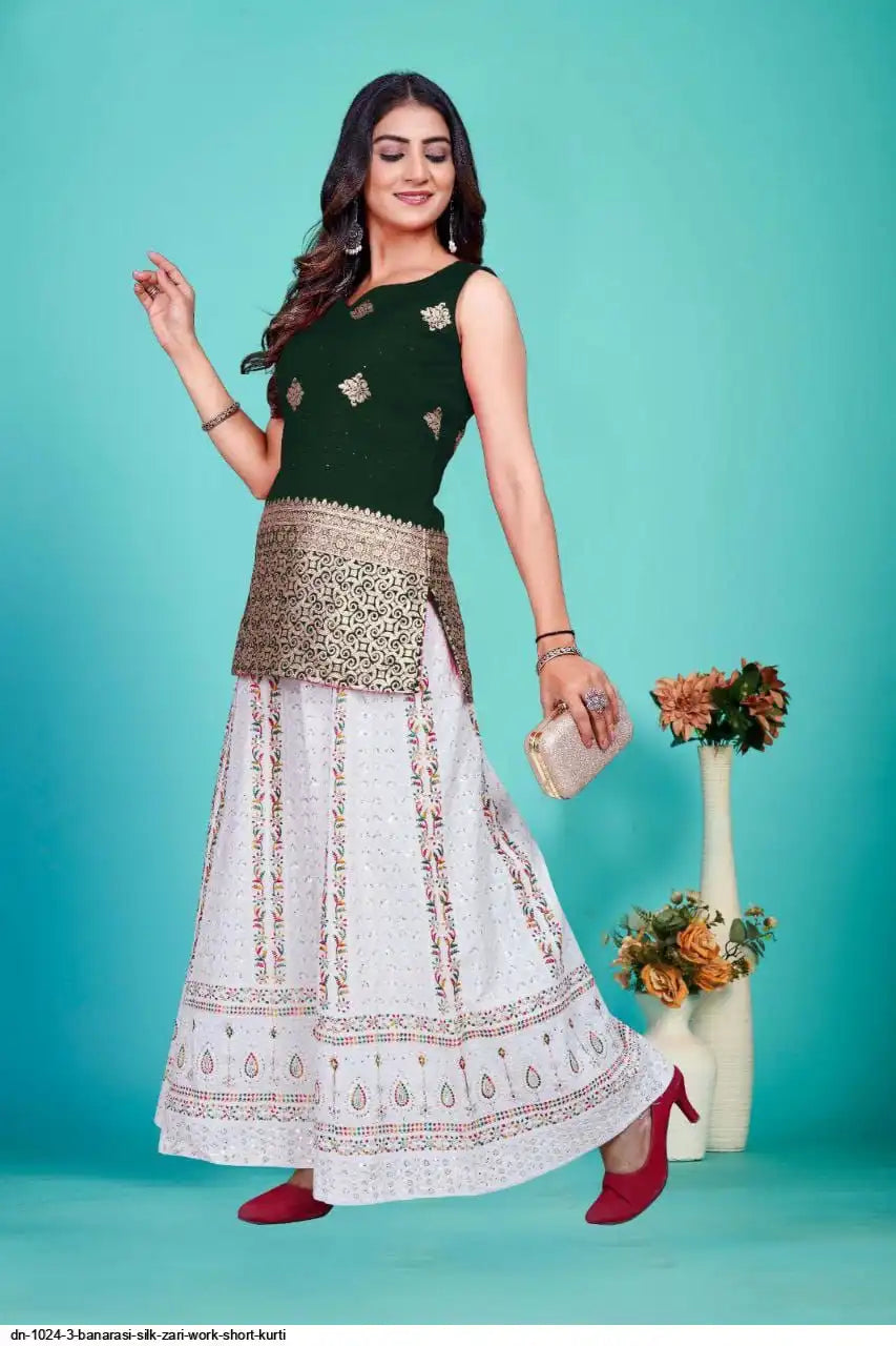 AZR BANARASI SILK ZARI WORK SHORT KURTI