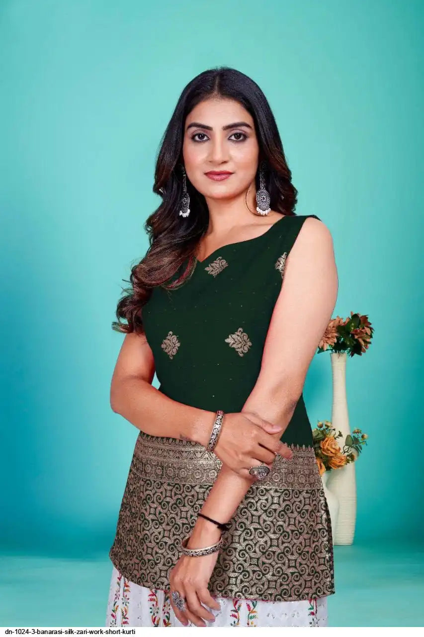AZR BANARASI SILK ZARI WORK SHORT KURTI