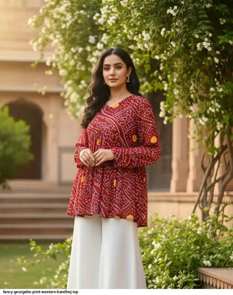 AZR FANCY GEORGETTE PRINT WESTERN BANDHEJ TOP