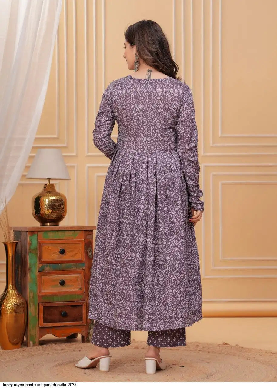 AZR FANCY RAYON PRINT KURTI PANT DUPATTA