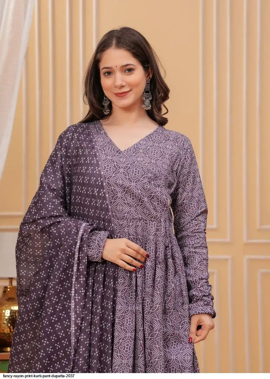 AZR FANCY RAYON PRINT KURTI PANT DUPATTA