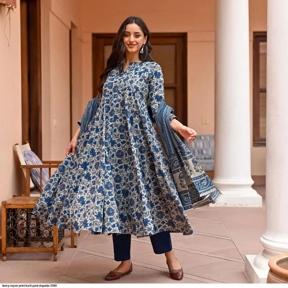 AZR FANCY RAYON PRINT KURTI PANT DUPATTA