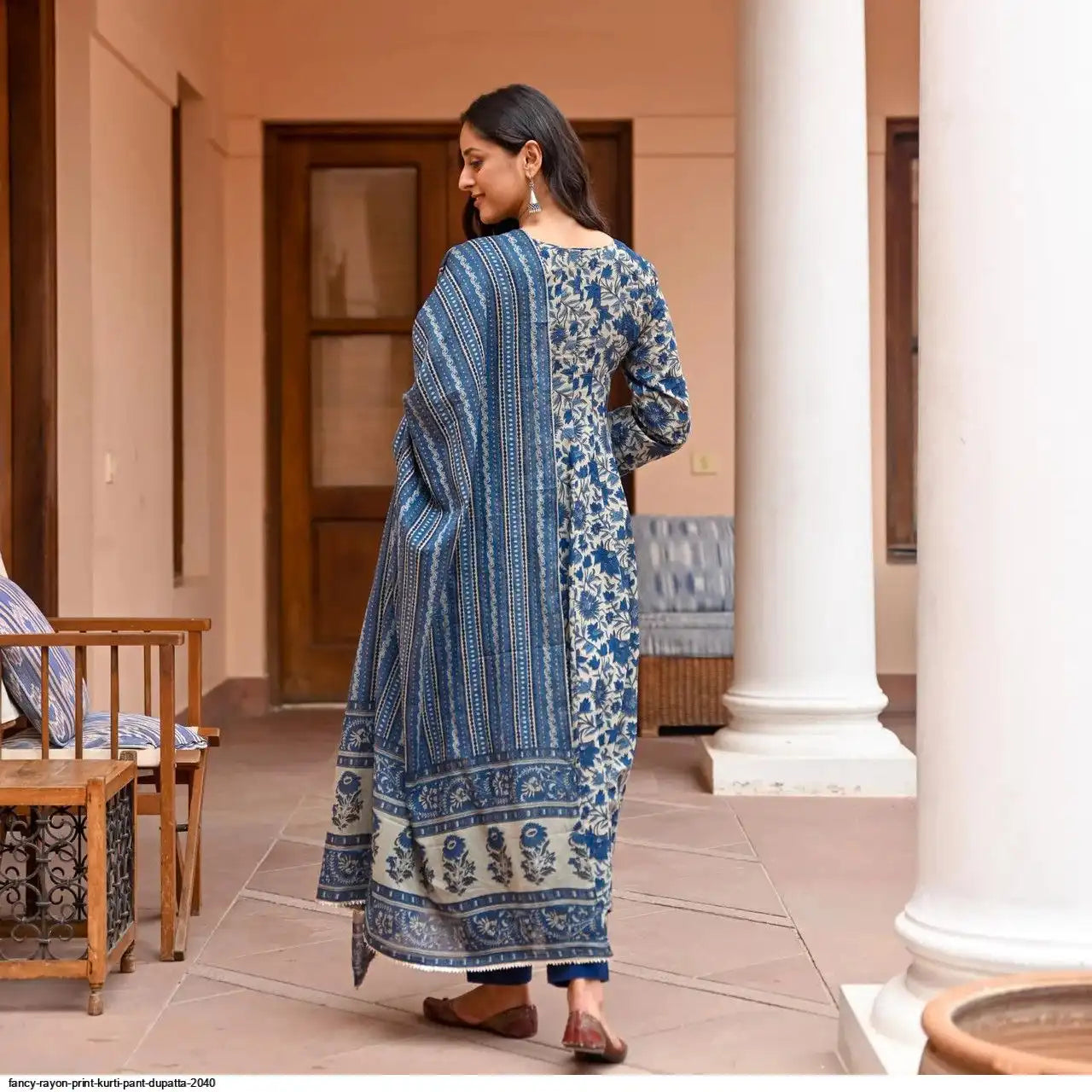 AZR FANCY RAYON PRINT KURTI PANT DUPATTA