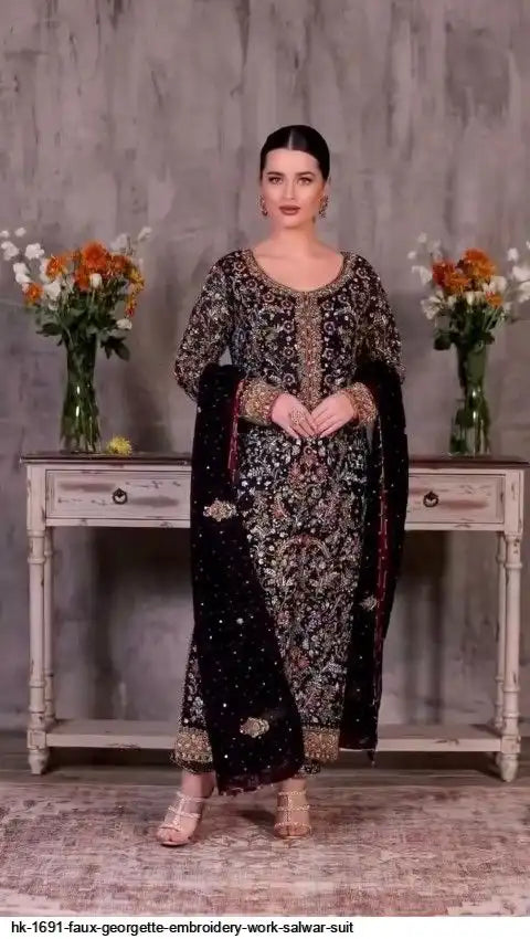 AZR  FAUX GEORGETTE EMBROIDERY WORK SALWAR SUIT