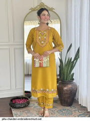 AZR PIHU CHANDERI EMBROIDERED KURTI SET