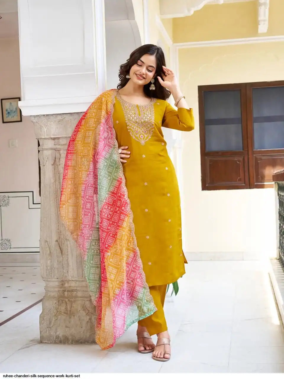 AZR RUHEE CHANDERI SILK SEQUENCE WORK KURTI SET