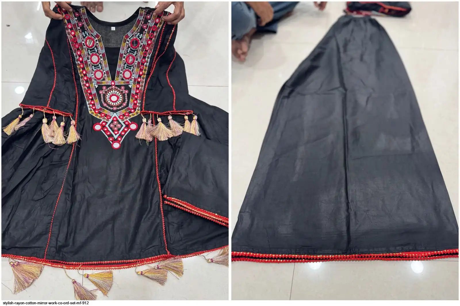 AZR STYLISH RAYON COTTON MIRROR WORK CO ORD SET MF 912